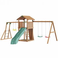 детский городок jungle gym jungle cottage + swing module xtra + rock + рукоход